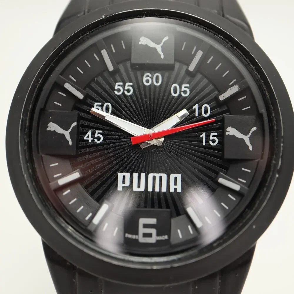 Puma Men's Black Sport Analog 44mm Watch Silicone Strap with New Battery
